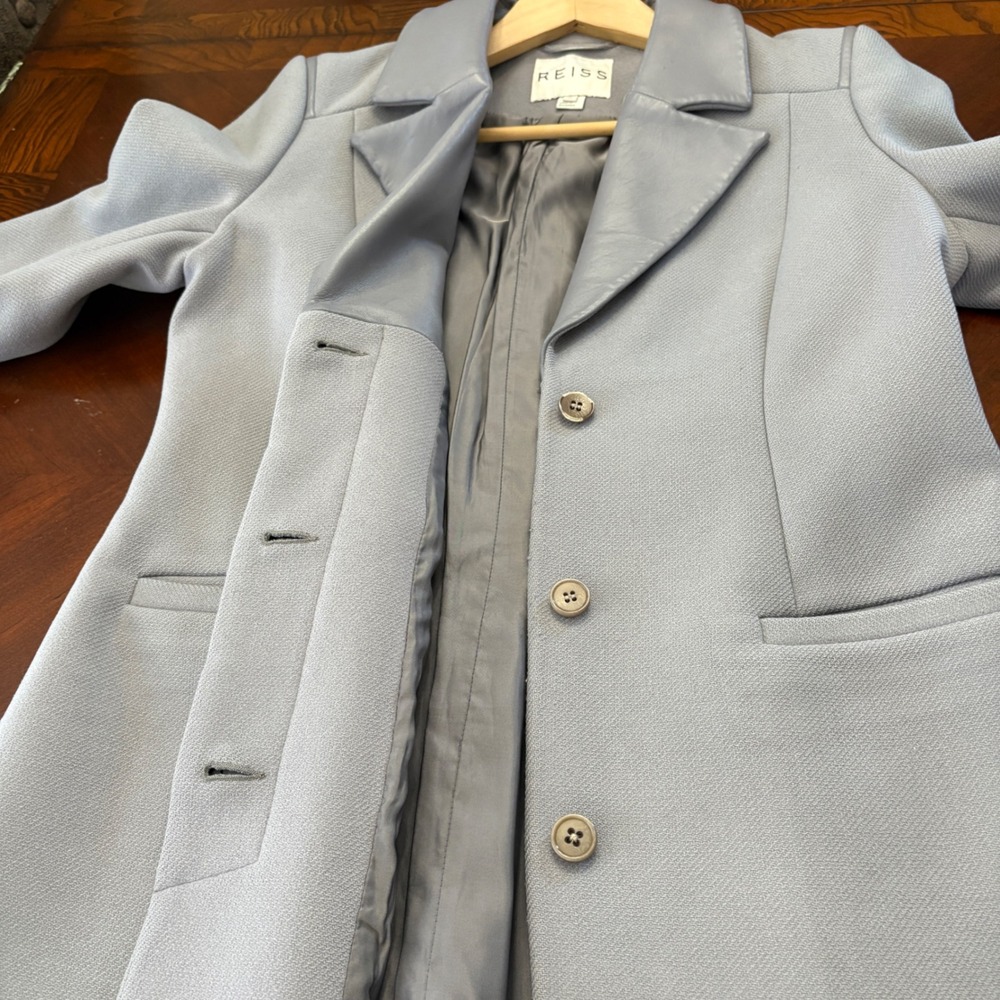 REISS Grey Wool Blend Coat with‎ Leather Trim Medium Gray Old Money M - Picture 9 of 16
